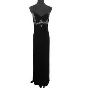 Vintage Y2K Velour Evening Gown Bodycon Beaded Floor Length Cutout Dress Sexy